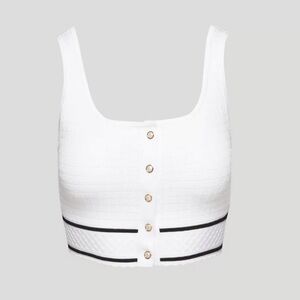 Aritzia Babaton Sculpt Knit Button White Cropped Tank
